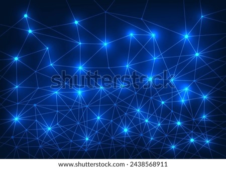 Technology background, Interconnected lines, and sparkles show the connection and transmission of huge amounts of data through the internet where information can be shared all over the world.