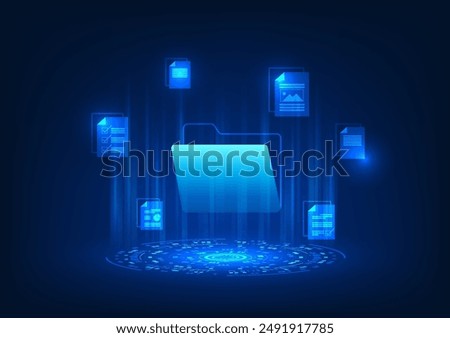 Digital data storage technology document file icon by technology circle It represents digital document files stored on servers using high-speed internet that are secure and always available.