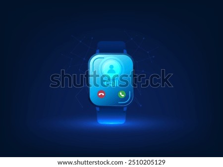 Smart watch technology, a wristwatch that shows the call screen, a watch with the function of communication by connecting to Bluetooth with a smartphone, illustration, vector, wallpaper