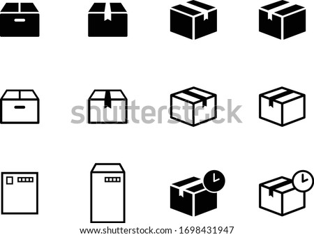 Icon set of courier, parcel, mail, box, postcard, envelope, etc.