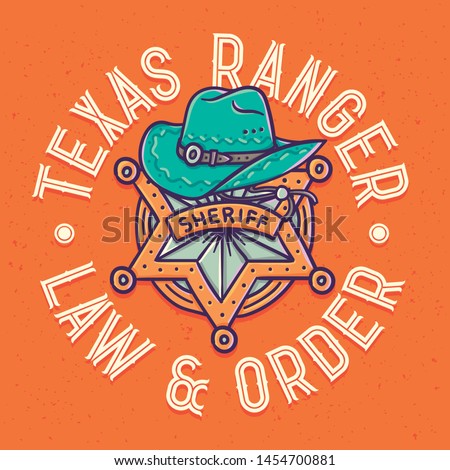 Vector print of a sheriff star and a hat with lettering composition 
