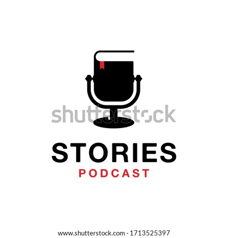 combined book and mic for podcast logo template