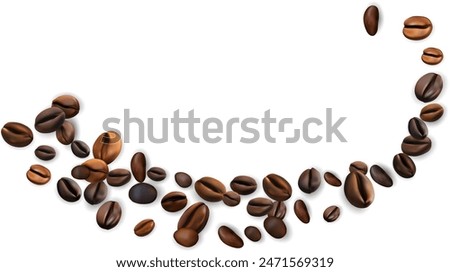 Coffee beans decoration element. Curve from  flying realistic coffee beans.