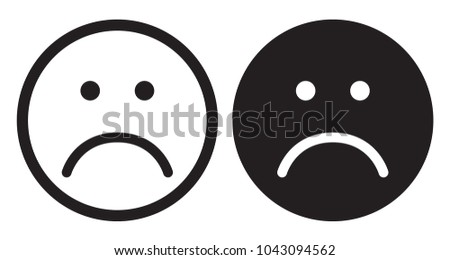 Sad face icons. Unhappy face symbols. Flat stile. Black and white vector illustration.