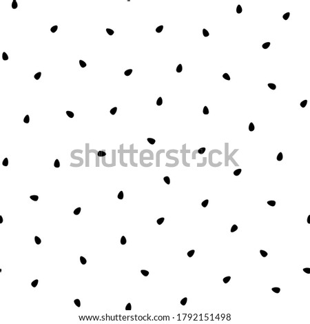 Watermelon (or other fruit) seeds seamless pattern. Black seeds (dots, spots) on the white background. Vector illustration.