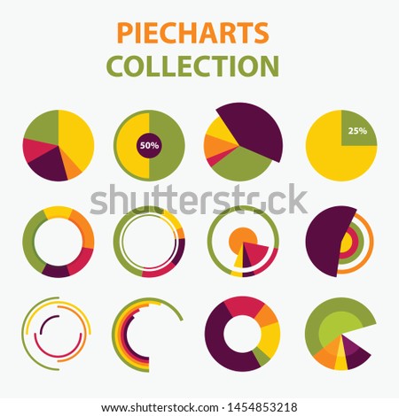 Piecharts collection set round financial statistic illustrations.