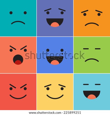 Vector creative cartoon style smiles with different emotions.