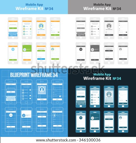 Mobile App Wireframe UI Kit 34. Invitation screen, social screen, registration screen, sign up screen, create account screen, registration form screen.