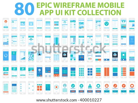 Epic Wireframe Mobile App UI Kit Collection, 80 screens. 