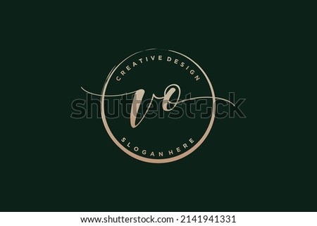 VO handwriting logo with circle template vector signature, wedding, fashion, floral and botanical with creative template.