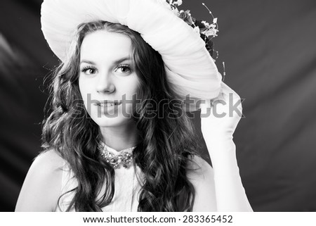 Portrait of elegant beautiful young lady, black and white picture