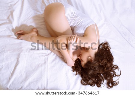 brunette position in bed wet petite bald riding