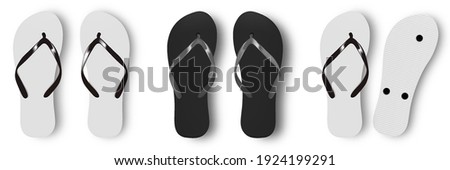 Beach flip flops slippers vector design template. Realistic 3d blank mockup. Beach slippers sign. Monochrome Flip Flops.