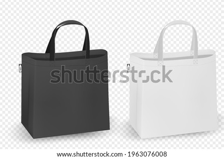 Cotton bags, RPET realistic corporate identity mock-up items template transparent background. Vector illustration isolated.