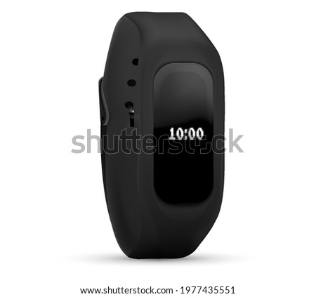 Fitness tracker Sport bracelet with screen. Black fitness bracelet or smart watch, time and pulse on the bracelet screen.