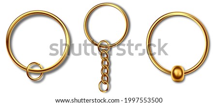 Holder trinket isolated on white background. Reallistic template metal keychain set. Trinket keyring, keyholder and breloque illustration.