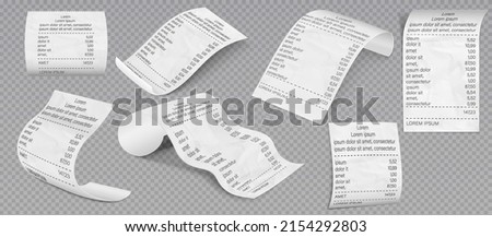 Receipt template invoice bill. Supermarket shop paper receipt. Bills for cash or credit card transaction.