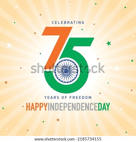 Celebrating 75 years of freedom of India, Happy Independence Day on 15th of august, 2022. Web Banner, SM post, digital ad, logo, mnemonic, template design, unit, icon, concept, poster, creative vector Foto d'archivio © 