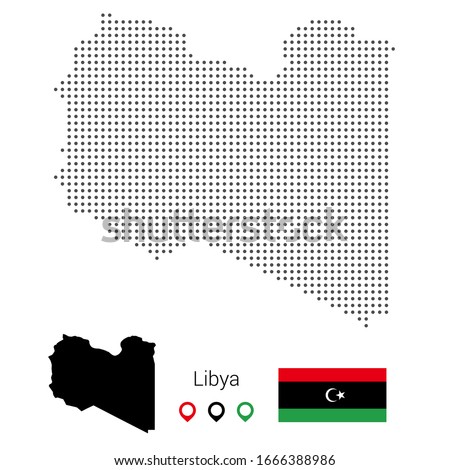 Map of Libya vector dotted, with flag and pin