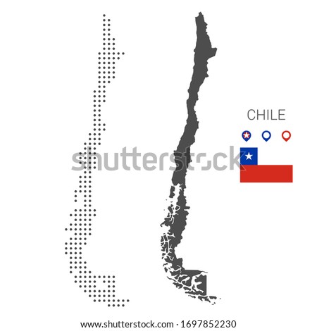 Chile map dotted with flag and pin. Illustration for technology design or infographics. Isolated on white background. Travel vector illustration