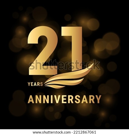 21 Years anniversary logo, Template design with gold color for poster, banners, brochures, magazines, web, booklets, invitations or greeting cards. Vector illustration