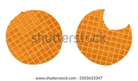 Stroopwafels cookies. Sweet dutch bakery and pastry dessert with caramel topping. Vector isolated hand drawn illustration of traditional holland waffles for menu designs, prints, stickers