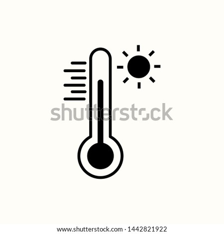 Thermometer icon, hot day high temperature icon. New trendy thermometer with sun graphic for web, logo, app, ui, icon. Vector illustration