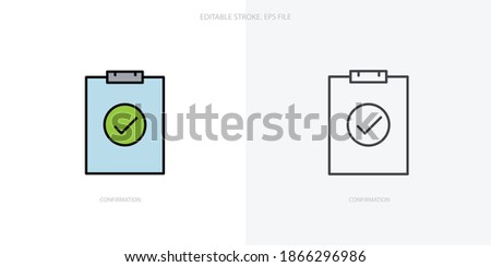 Checklist, confirmation clipboard icon for your website, logo, app, UI, product print. Checklist confirmation concept flat Silhouette vector illustration icon. Editable stroke icons set