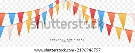 Orange, yellow, red, white, blue, Colorful flag party decoration element on transparent background, 3D Vector illustration