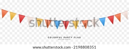 colorful 3D triangle flag party  on transparent background,decoration element, Vector illustration