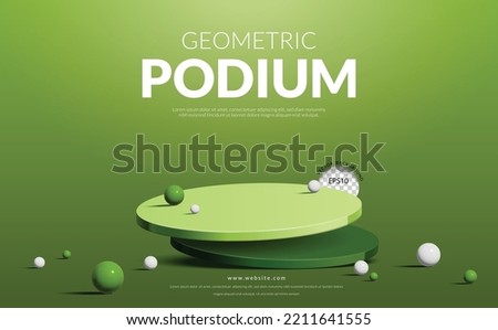 Geometric two step product display, Green podium with ball on green background, vector illustration