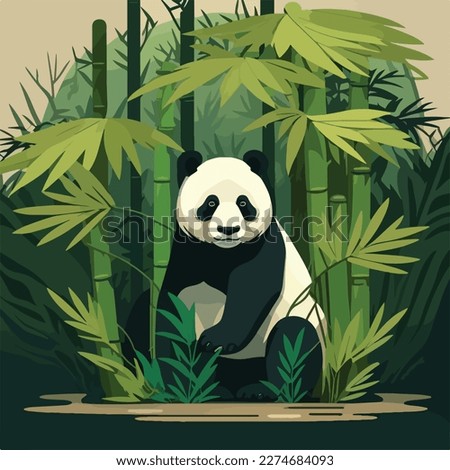 Giant panda in the bamboo forest. Threatened or endangered species animals. Flat vector illustration concept