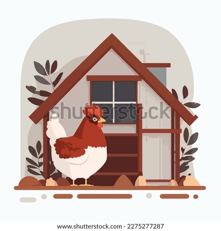 Chicken in a coop. Domestic or farm yard animals. Flat vector illustration concept