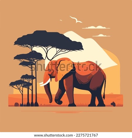 African elephant in the savanna. Threatened or endangered species animals. Flat vector illustration concept