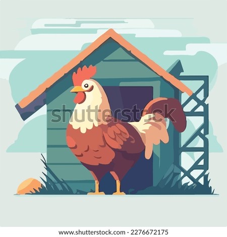 Chicken in a coop. Domestic or farm yard animals. Flat vector illustration concept