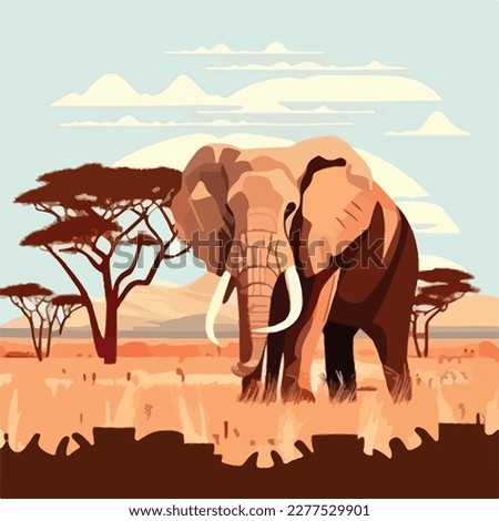 African elephant in the savanna. Threatened or endangered species animals. Flat vector illustration concept