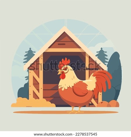 Chicken in a coop. Domestic or farm yard animals. Flat vector illustration concept