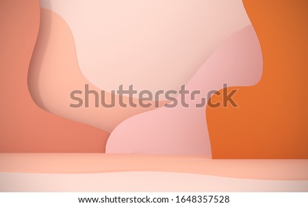 Abstract, bright background from paper elements. Podium, stand for advertising products on the background of papercut - 3D, render. Modern illustration for spring and summer holidays with copy space.