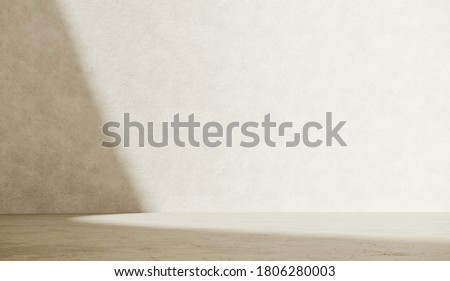 Unobtrusive botanical background with shadow on the wall - trend frame, cover, card, postcard. Exhibition Podium, stand, on pastel light аrchitectural background for premium product  -3D render. 