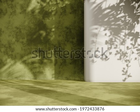 Unobtrusive botanical background with shadow on the wall - trend frame, cover, card, postcard. Exhibition Podium, stand, showcase on pastel light background for premium product  -3D render. 