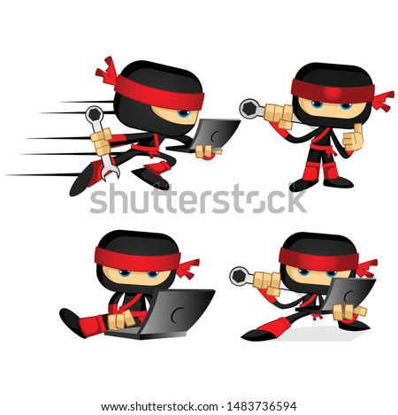 geek ninja with laptop character vector