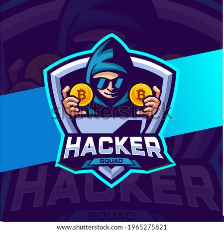 hacker cryptocurrency mascot logo design for e-sport and team logo