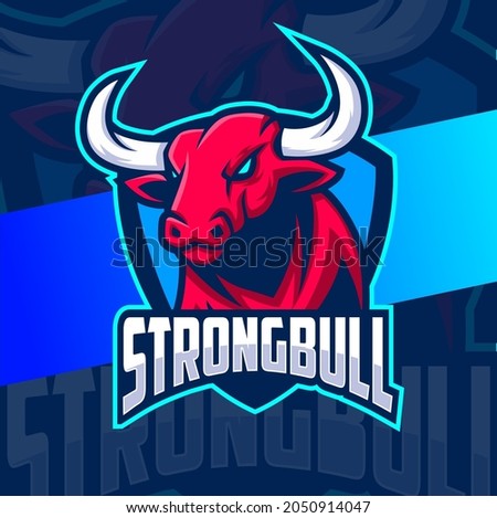bull head mascot esport logo character with shield for sport and gaming logo concept