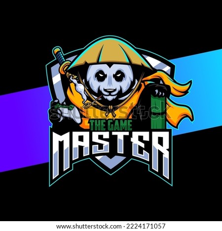 panda mascot esport logo design with master style character for gamer and sport