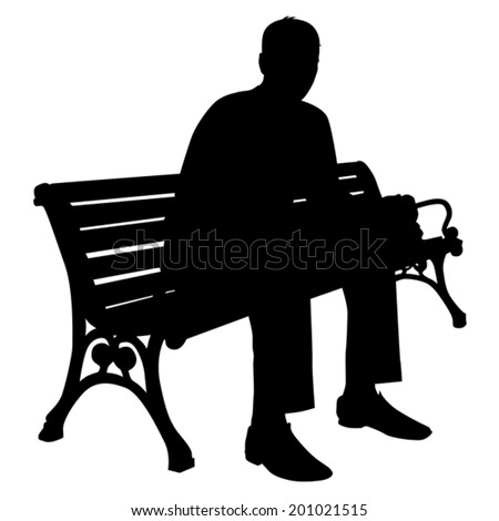 The Silhouette Of The Guy Sitting On A Park Bench On A White Background ...