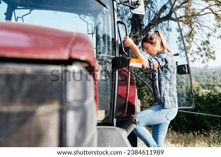 Similar – Image, Stock Photo Female farmer with tractor on olive plantation