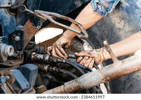 Similar – Image, Stock Photo Crop faceless mechanic working with drilling machine in factory