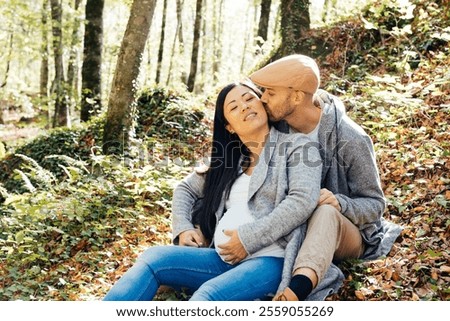 Similar – Image, Stock Photo Loving multiethnic couple resting together