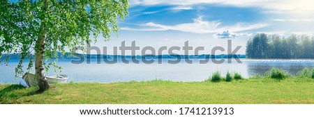 Similar – Image, Stock Photo Scenic landscape of lake surrounded by mountains in Spain