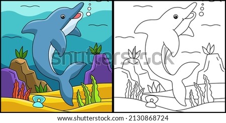 Dolphin Coloring Page Colored Illustration